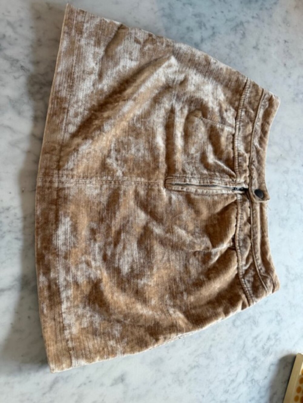 Free People Mini cushed velvet tan/gold mini skirt:  size 6.